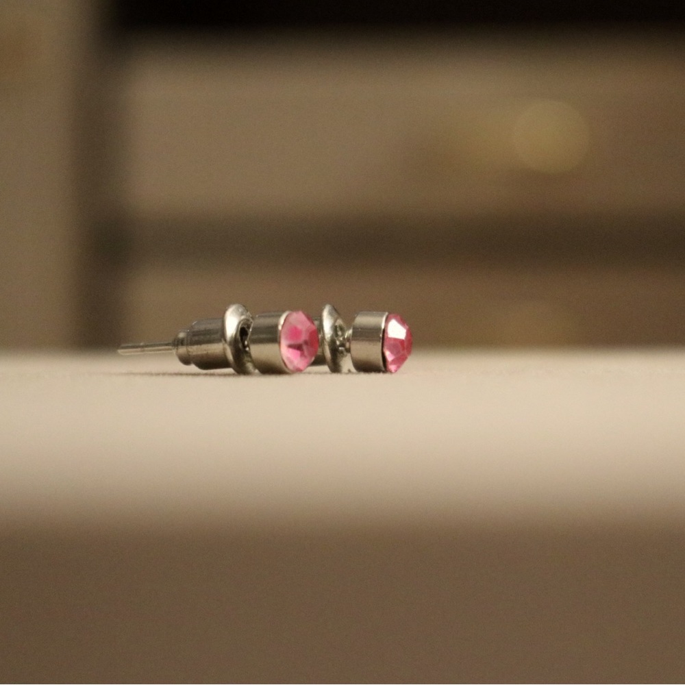 Pink Rhinestone Studs silver tone